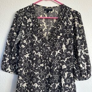 Banana Republic Black and Cream Floral Blouse